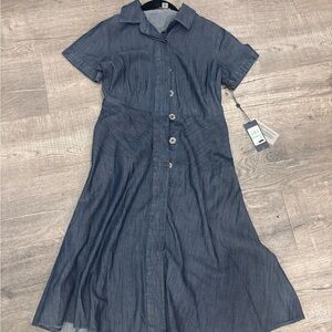 Tommy Hilfiger Short-Sleeve Button-Front Chambray Midi Dress - Blue